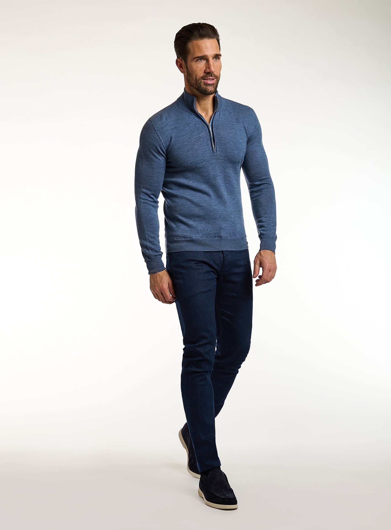 Refined Knit Cashmere & Cotton Half Zip