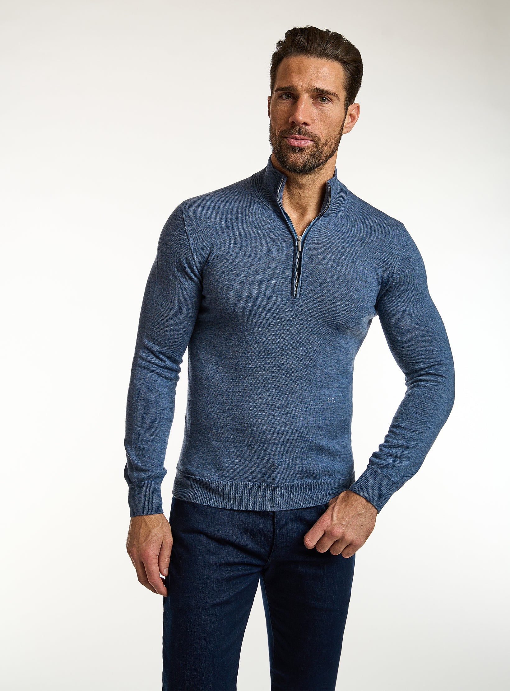 Refined Knit Cashmere & Cotton Half Zip