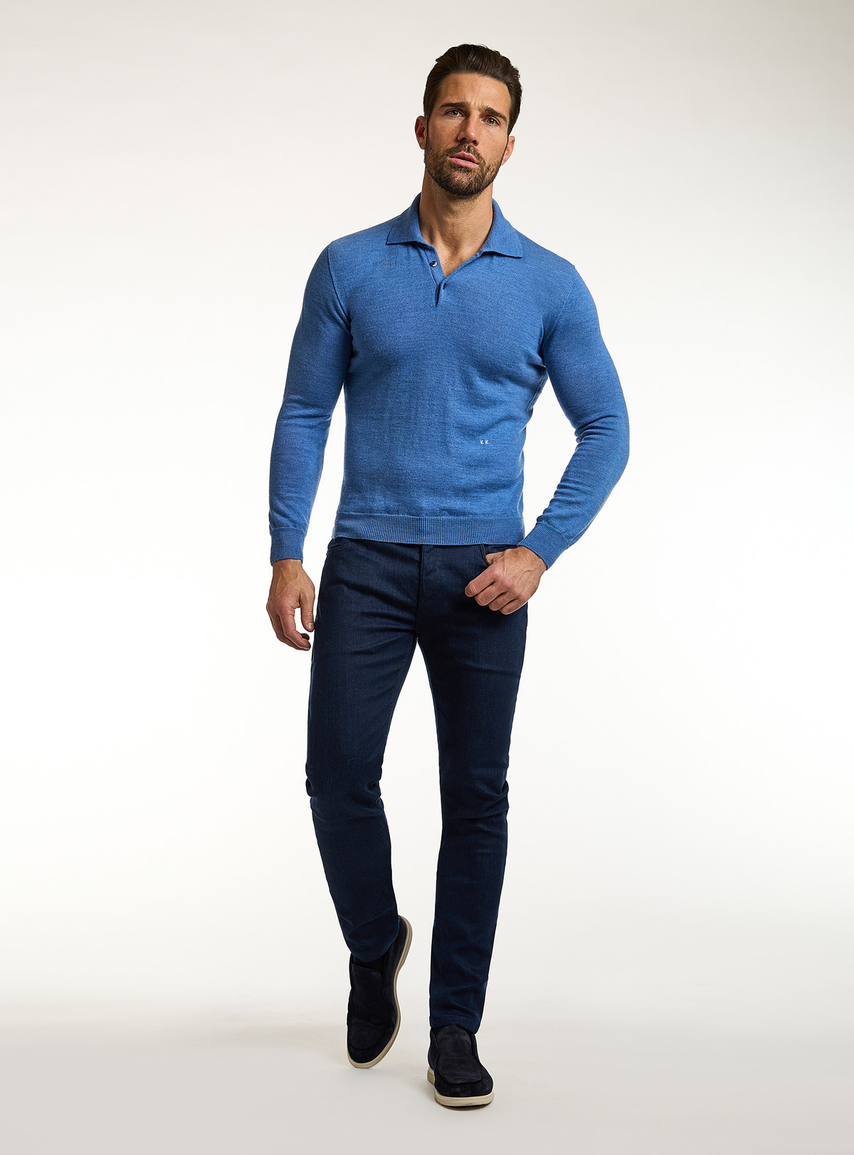Pulover Consiglieri albastru cu guler polo și pantaloni bleumarin