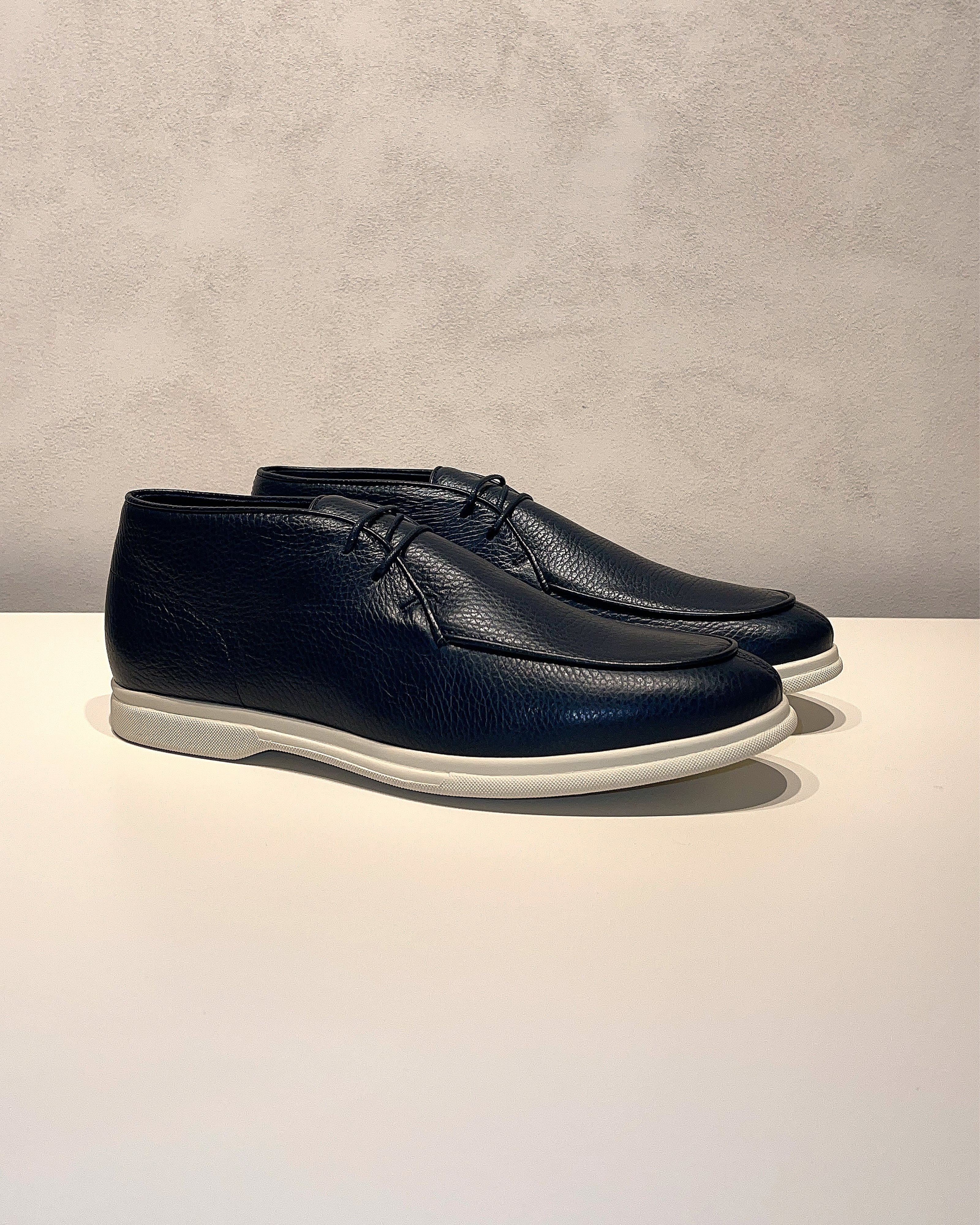 Navy Blue Grained Leather Loafers