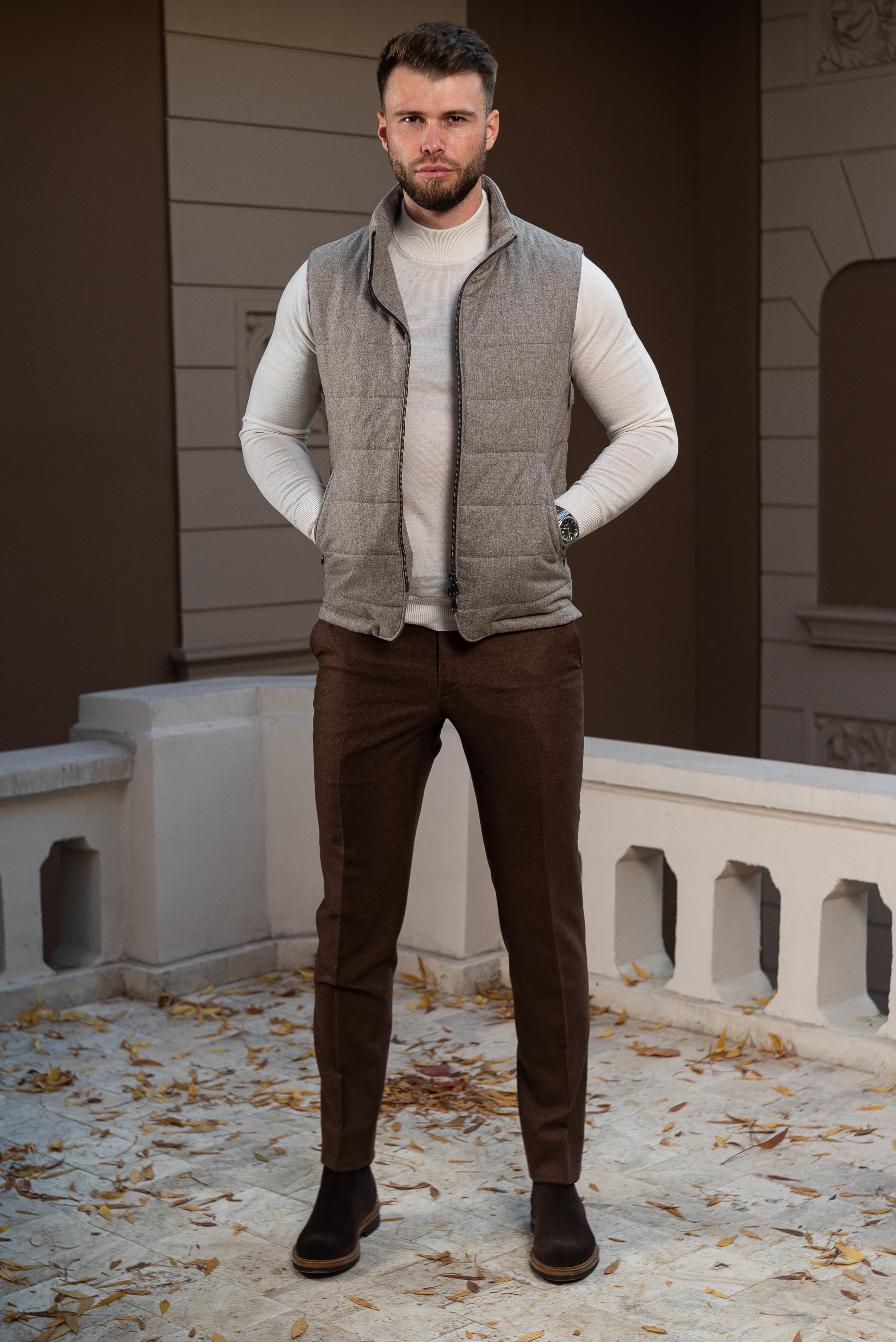 Pantalon Lână Flannel Dark Brown Consiglieri