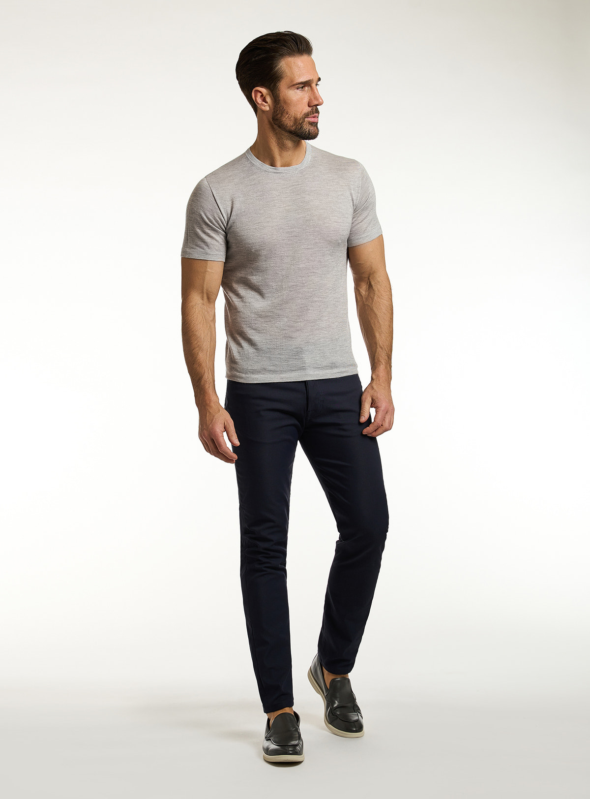 Tricou Consiglieri gri deschis cu decolteu rotund și pantaloni bleumarin