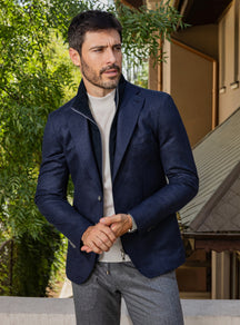 Sacou Consiglieri bleumarin cu interior cu fermoar și pantaloni gri