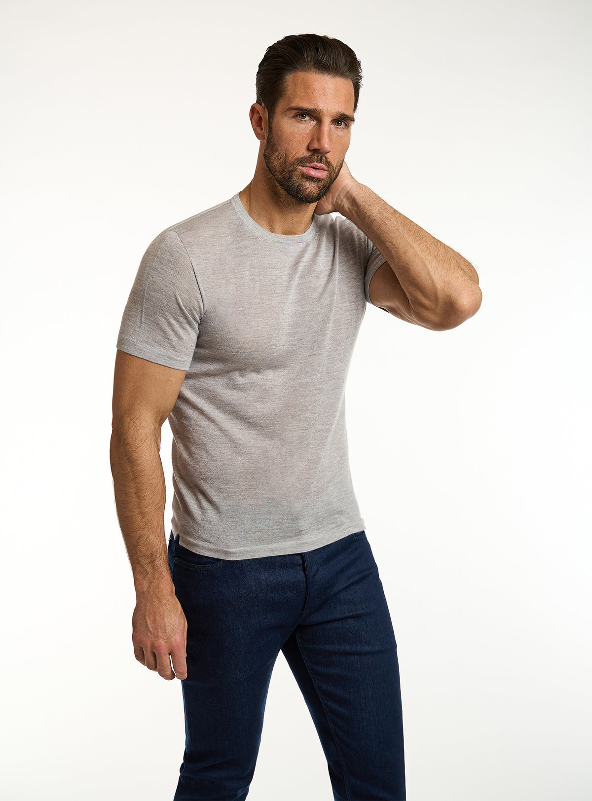 Tricou Consiglieri gri deschis cu decolteu rotund și pantaloni bleumarin