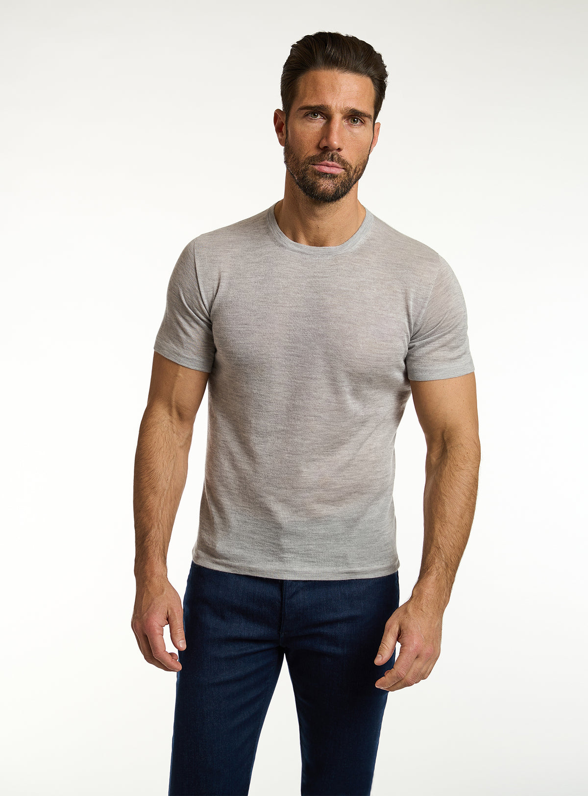 Tricou Consiglieri gri deschis cu decolteu rotund și pantaloni bleumarin