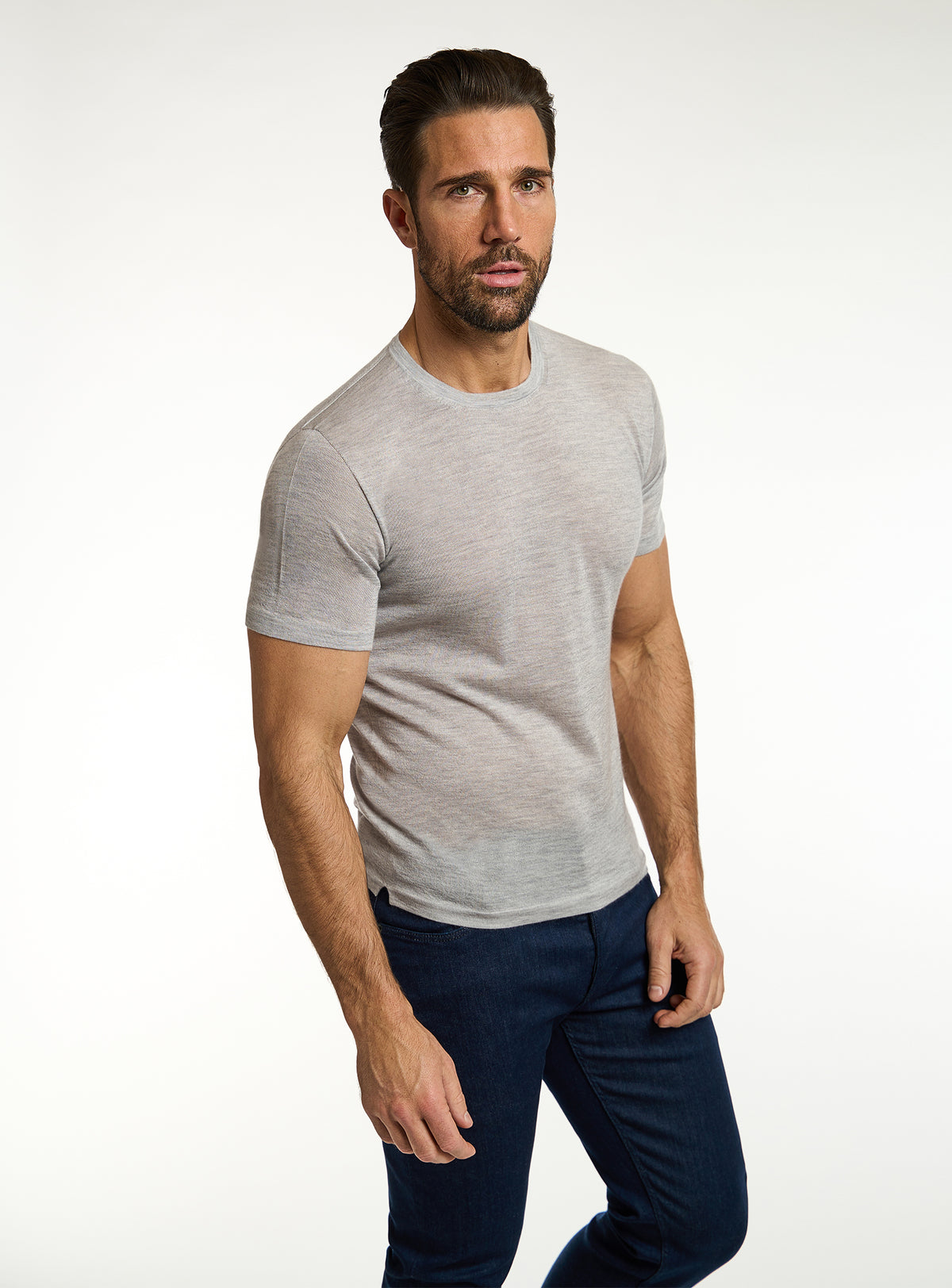 Tricou Consiglieri gri deschis cu decolteu rotund și pantaloni bleumarin
