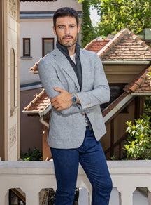 Sacou Consiglieri gri deschis cu interior cu fermoar și pantaloni albaștri