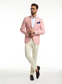 Sacou Florence Sartoriale Consiglieri roz, cu batistă bleumarin și pantaloni crem