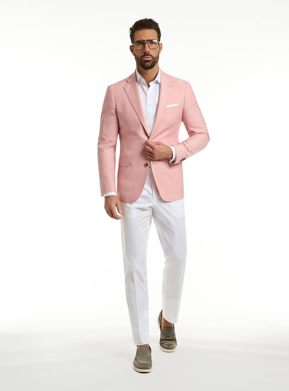 Sacou Florence Sartoriale Consiglieri roz, cu batistă albă și pantaloni albi