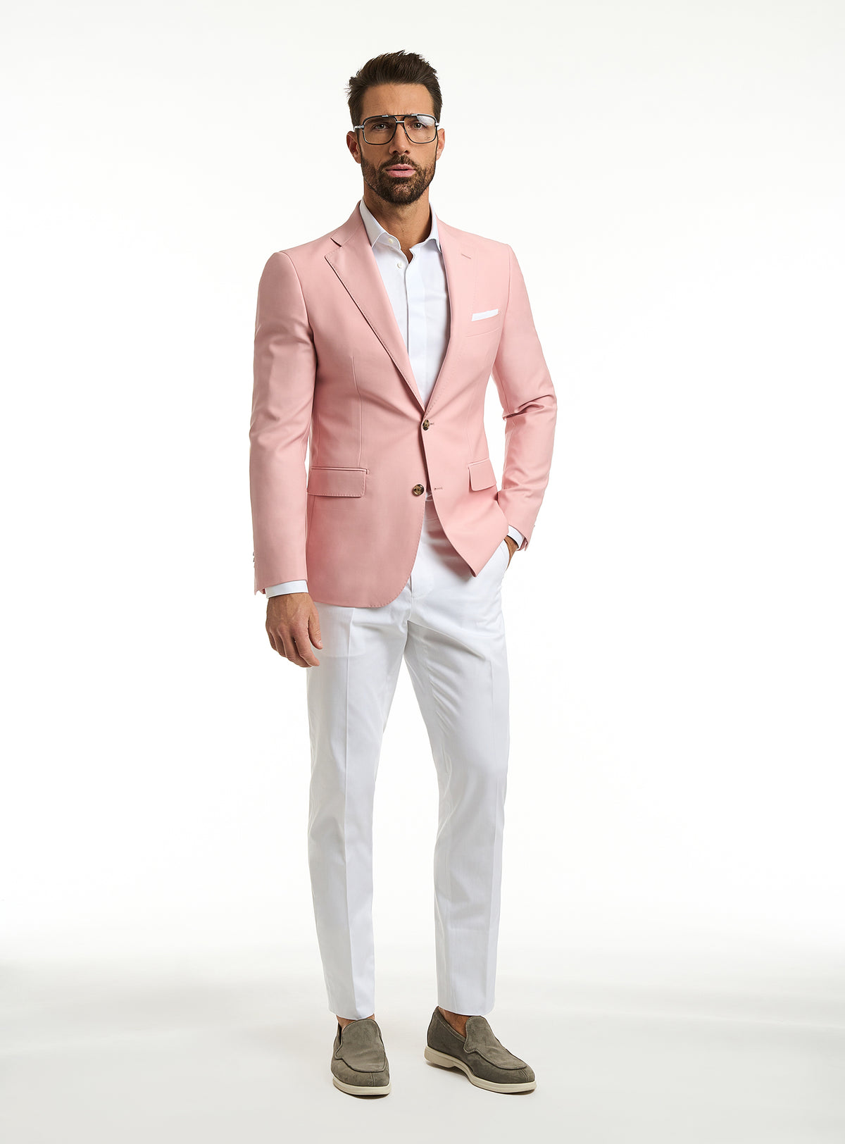 Sacou Florence Sartoriale Consiglieri roz, cu batistă albă și pantaloni albi