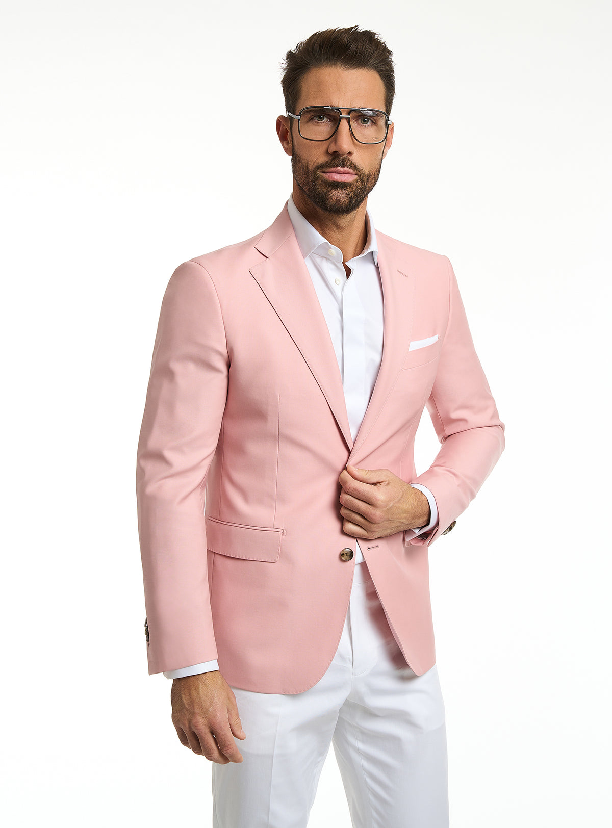 Sacou Florence Sartoriale Consiglieri roz, cu batistă albă și pantaloni albi