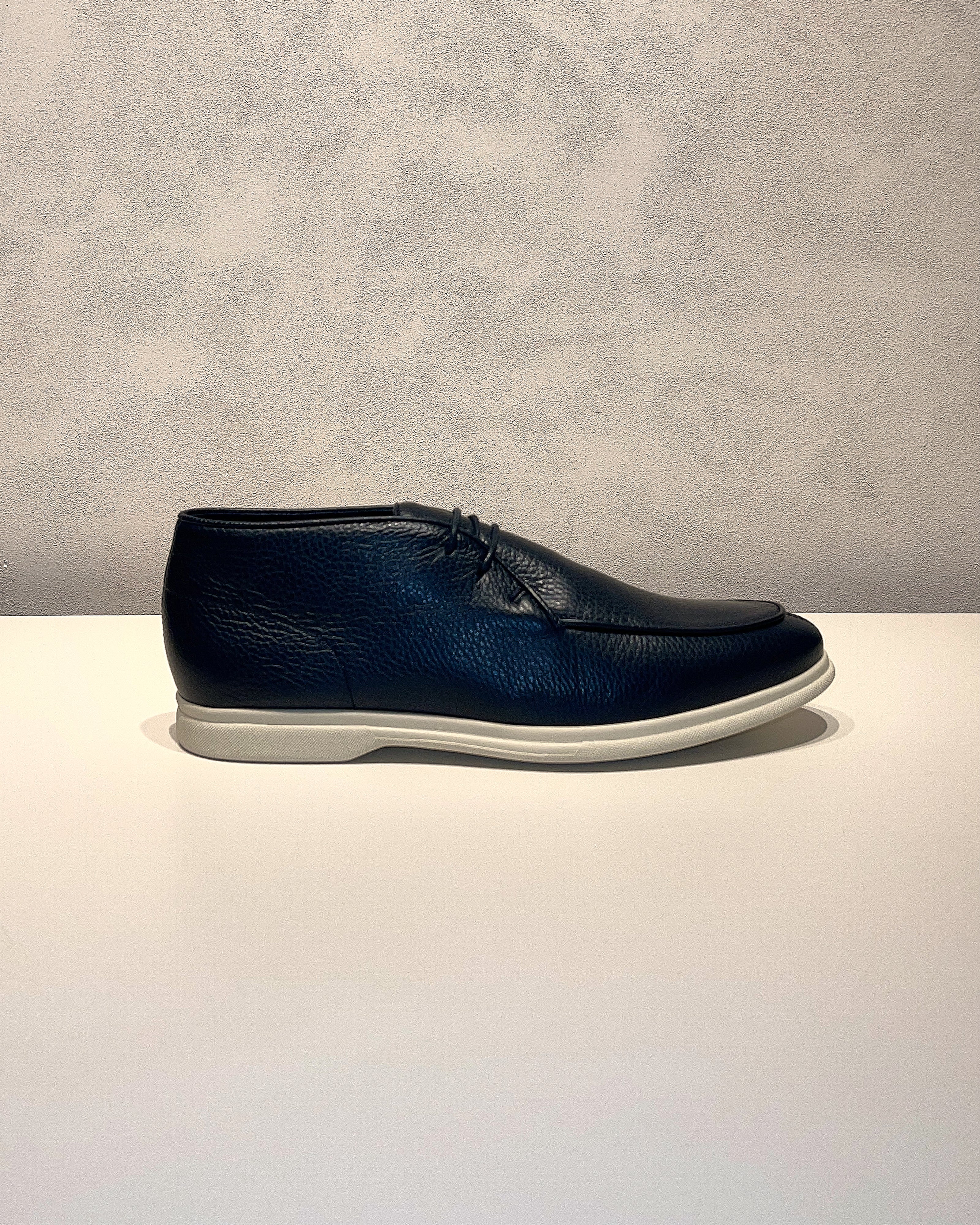 Navy Blue Grained Leather Loafers
