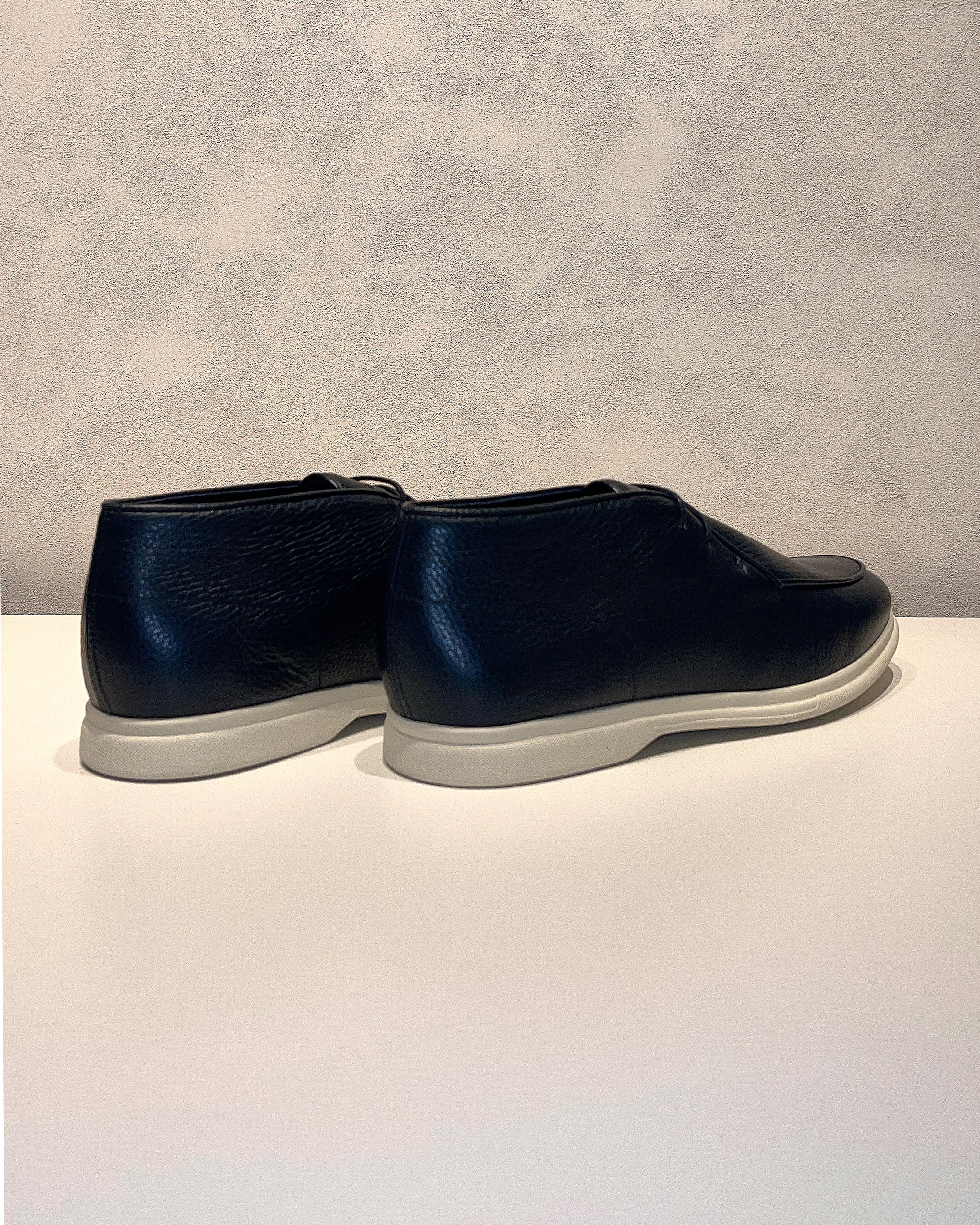 Navy Blue Grained Leather Loafers