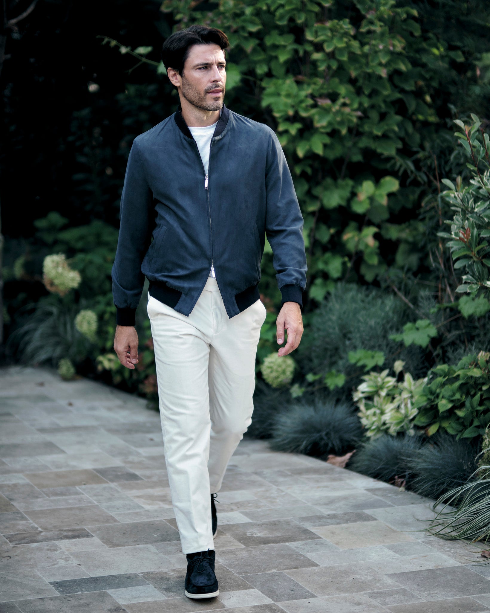 Midnight Elegance. The Suede Bomber.
