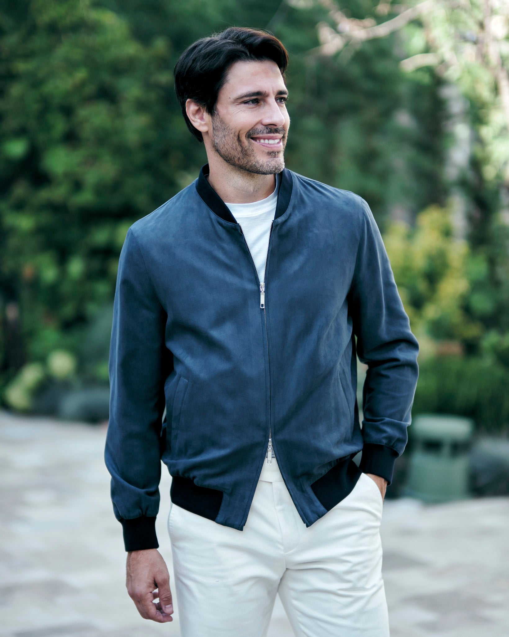Midnight Elegance. The Suede Bomber.