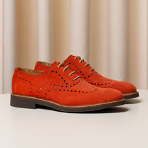 Pantofi Consiglieri Derby portocalii cu perforații decorative și textură catifelată