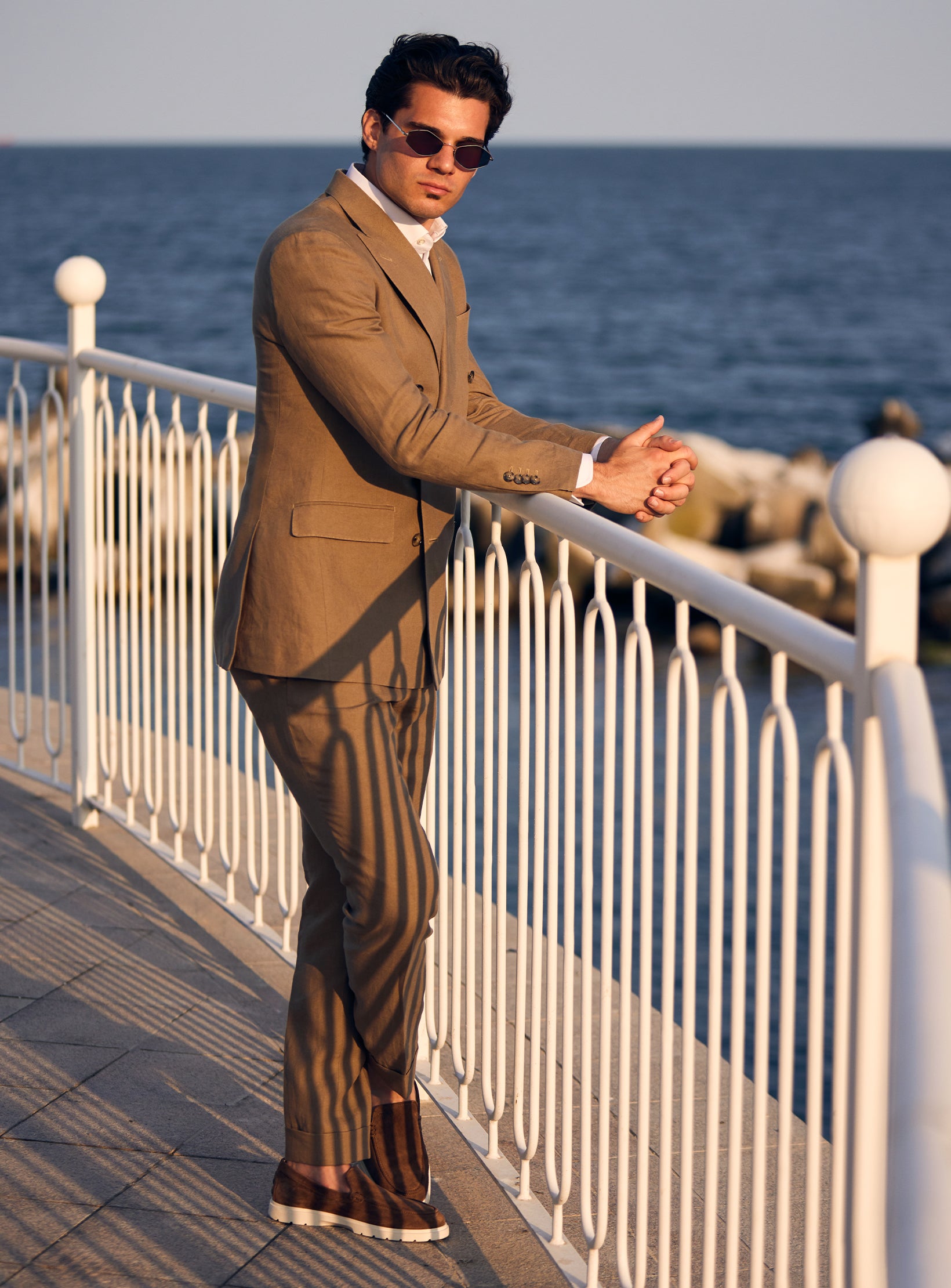 Mediterranean Light — Linen Double-Breasted Suit