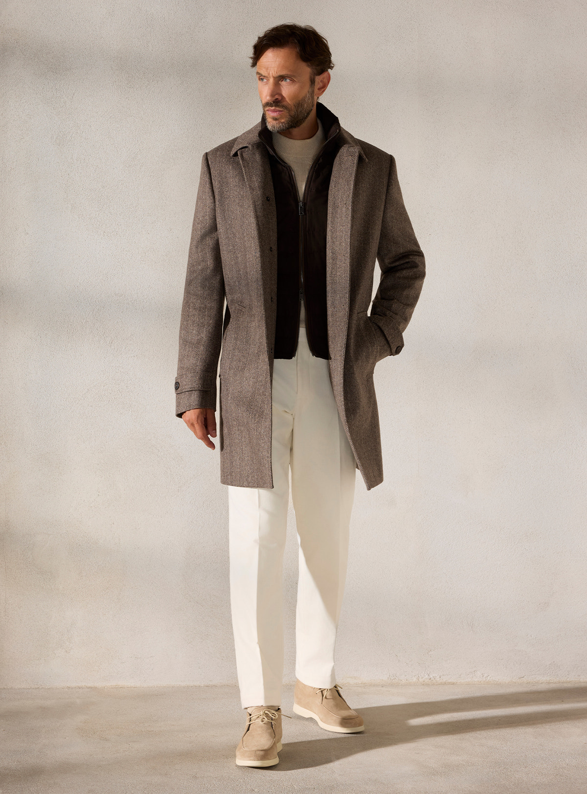 The Taupe Herringbone Car Coat