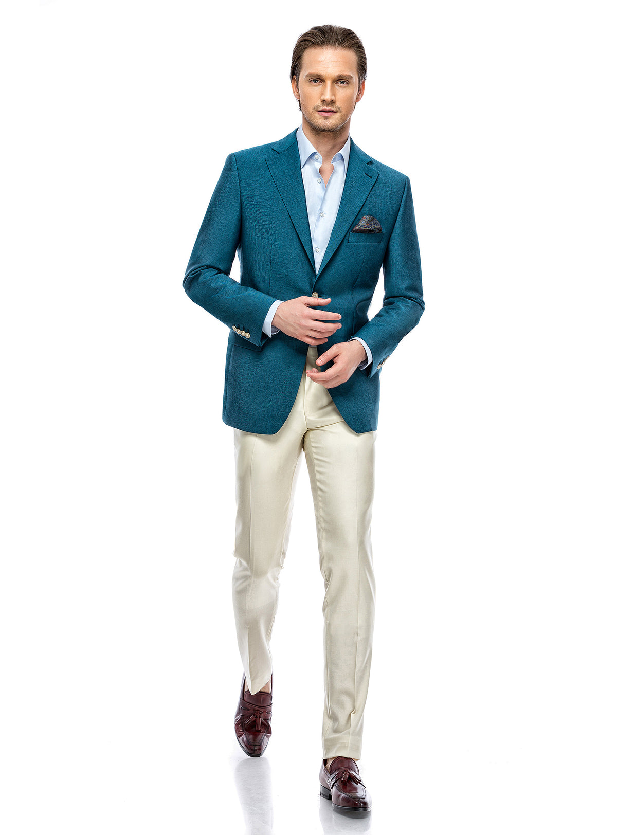 Sacou Montecarlo Consiglieri albastru-petrol cu pantaloni crem