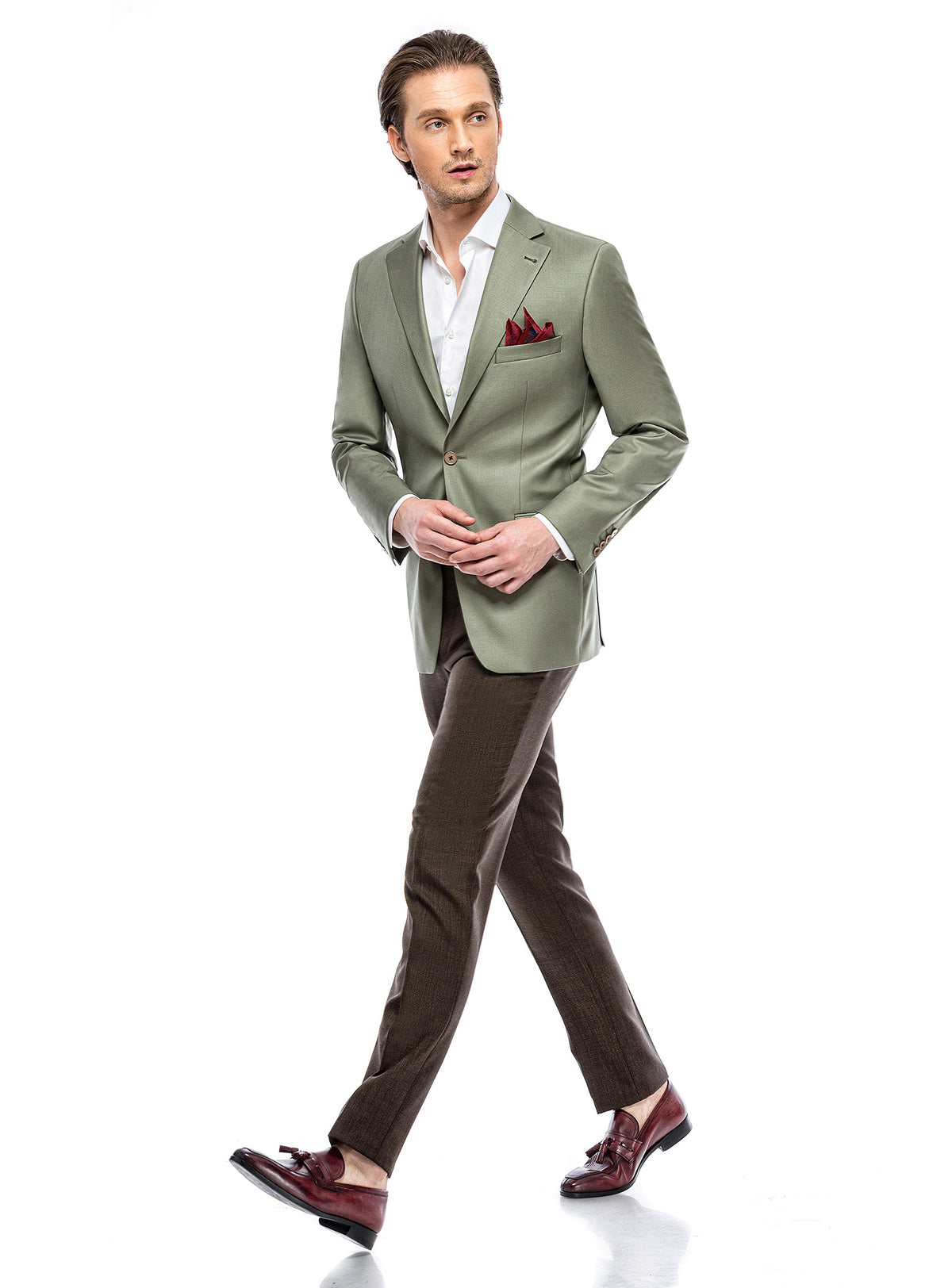 Sacou Chianti Consiglieri verde salvie cu pantaloni maro