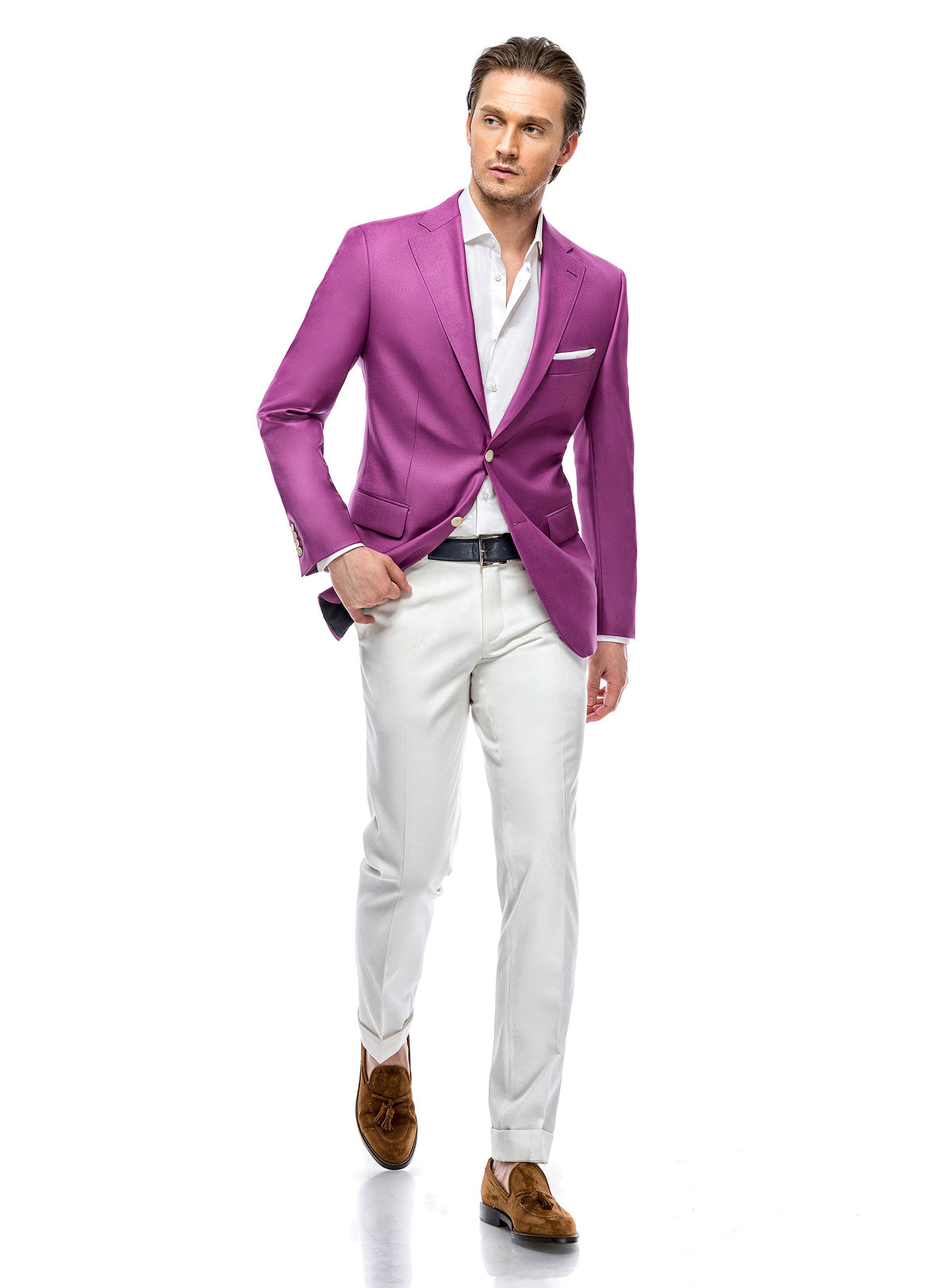Sacou Salerno Consiglieri fucsia cu pantaloni albi