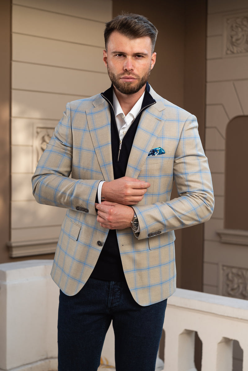 Sacou Casual Beige with Blue Checks Consiglieri